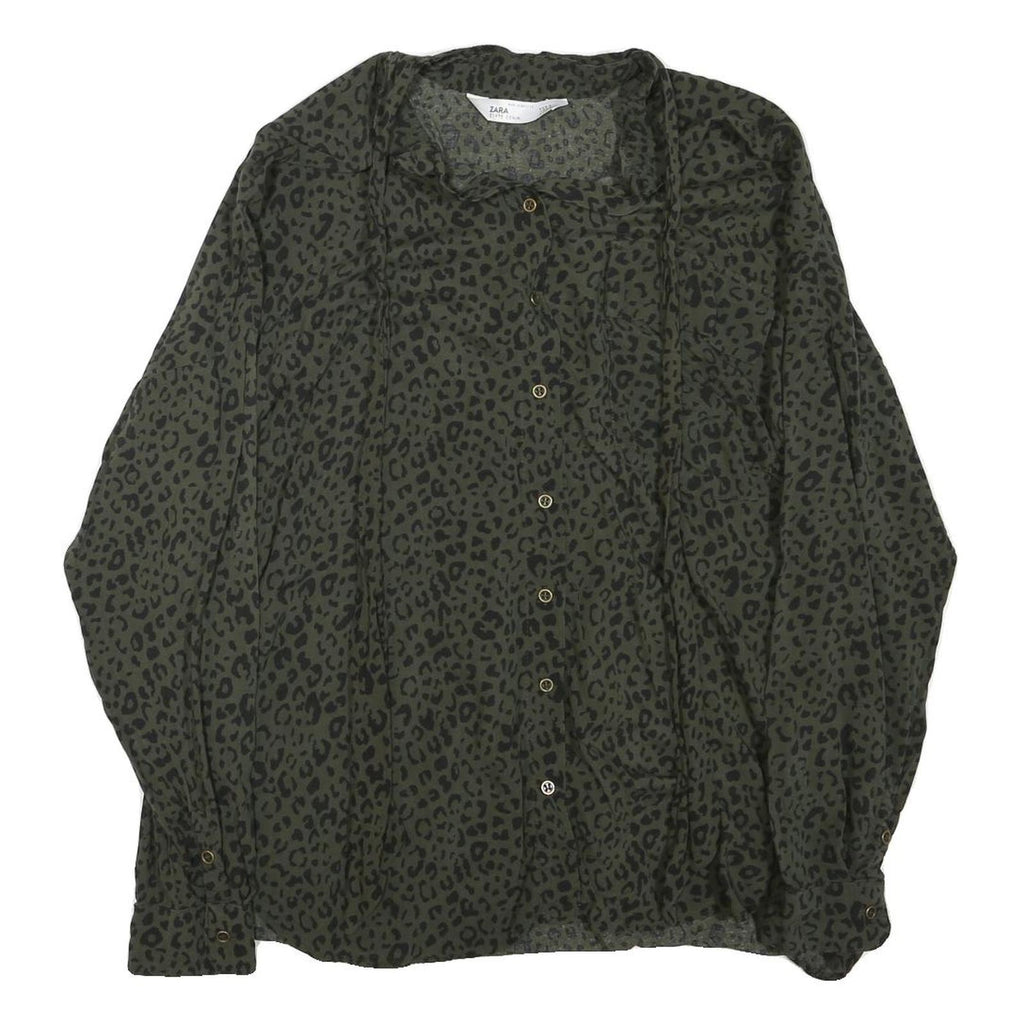 ZARA Womens Green & Black Printed Shirt Long Sleeve Collared M Animal Print