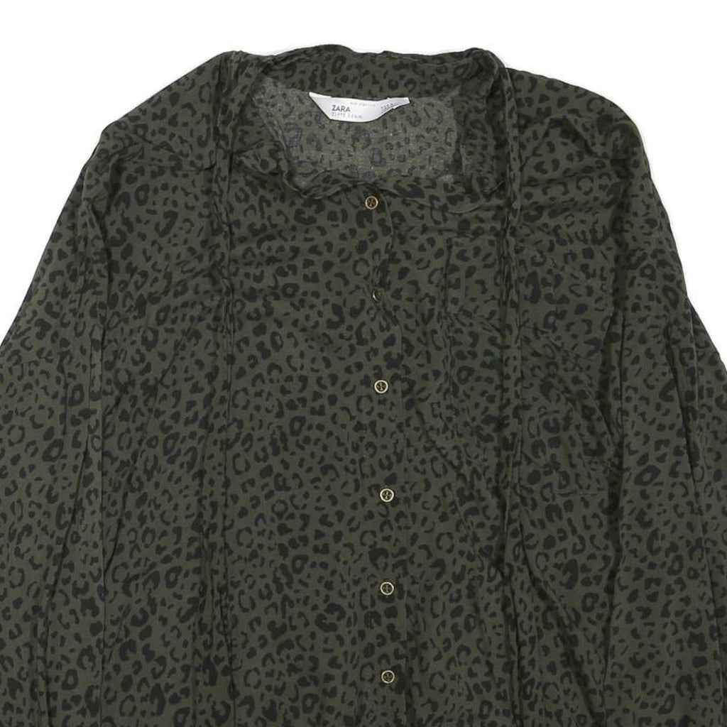 ZARA Womens Green & Black Printed Shirt Long Sleeve Collared M Animal Print