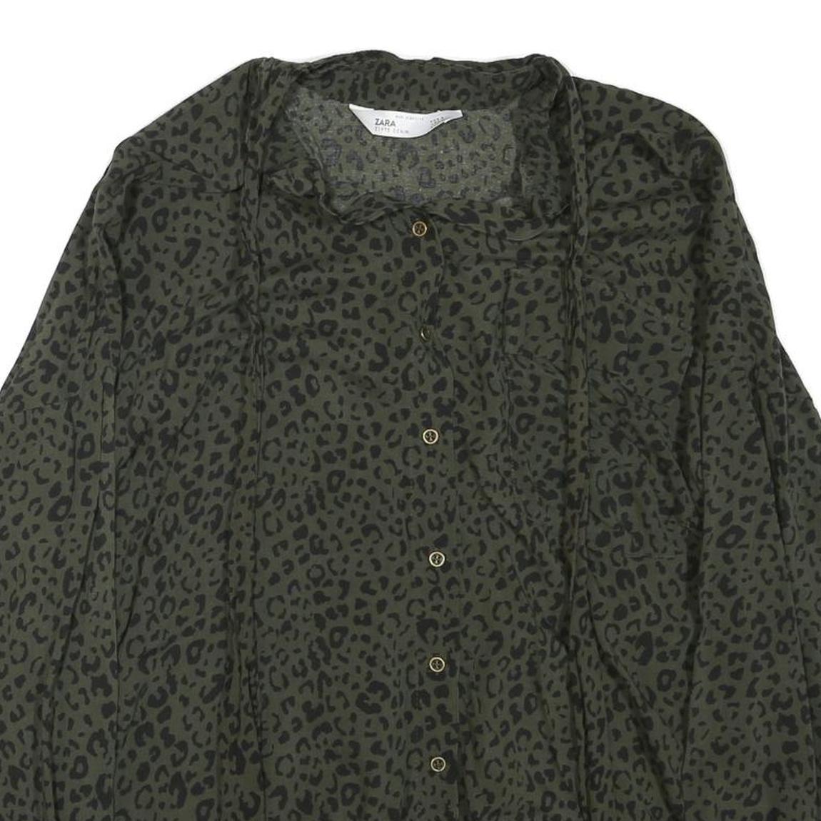 ZARA Womens Green & Black Printed Shirt Long Sleeve Collared M Animal Print