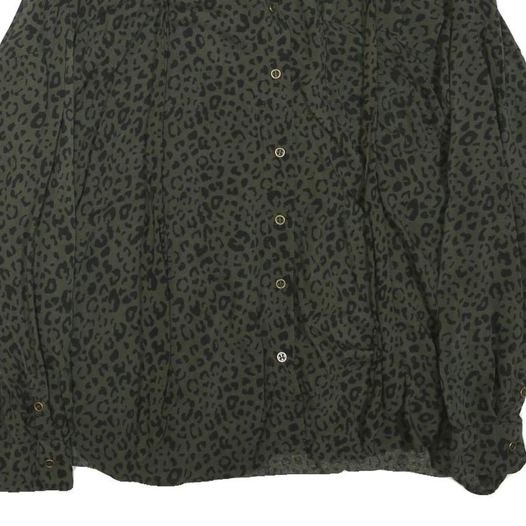 ZARA Womens Green & Black Printed Shirt Long Sleeve Collared M Animal Print