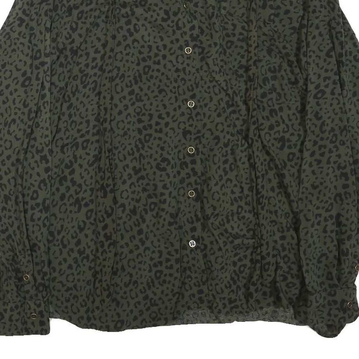 ZARA Womens Green & Black Printed Shirt Long Sleeve Collared M Animal Print