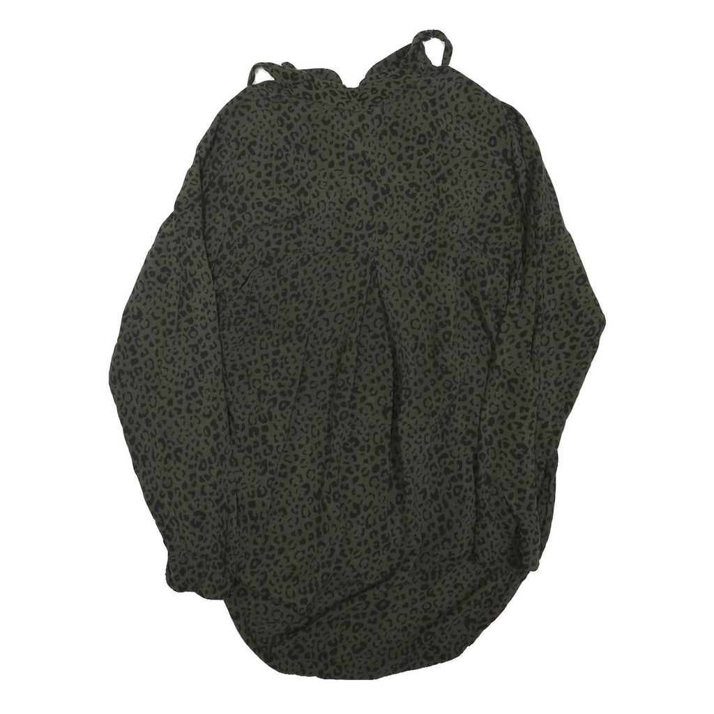 ZARA Womens Green & Black Printed Shirt Long Sleeve Collared M Animal Print