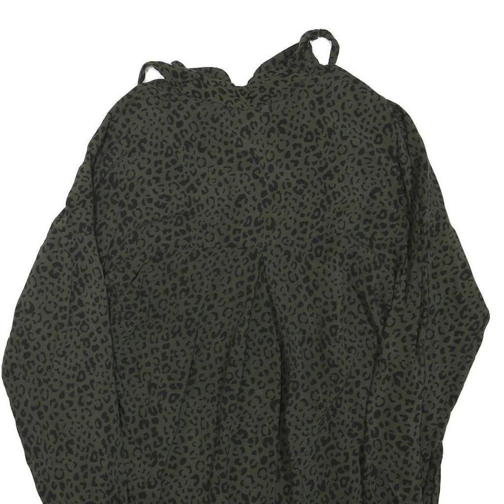 ZARA Womens Green & Black Printed Shirt Long Sleeve Collared M Animal Print