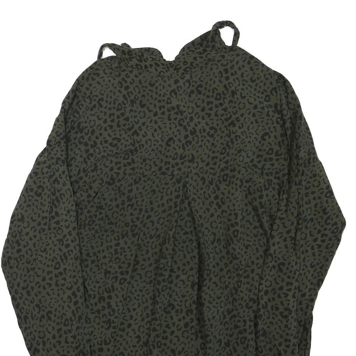 ZARA Womens Green & Black Printed Shirt Long Sleeve Collared M Animal Print