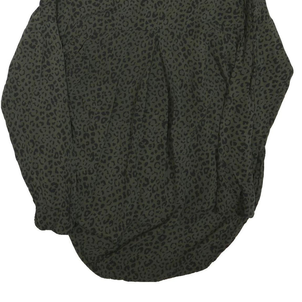 ZARA Womens Green & Black Printed Shirt Long Sleeve Collared M Animal Print