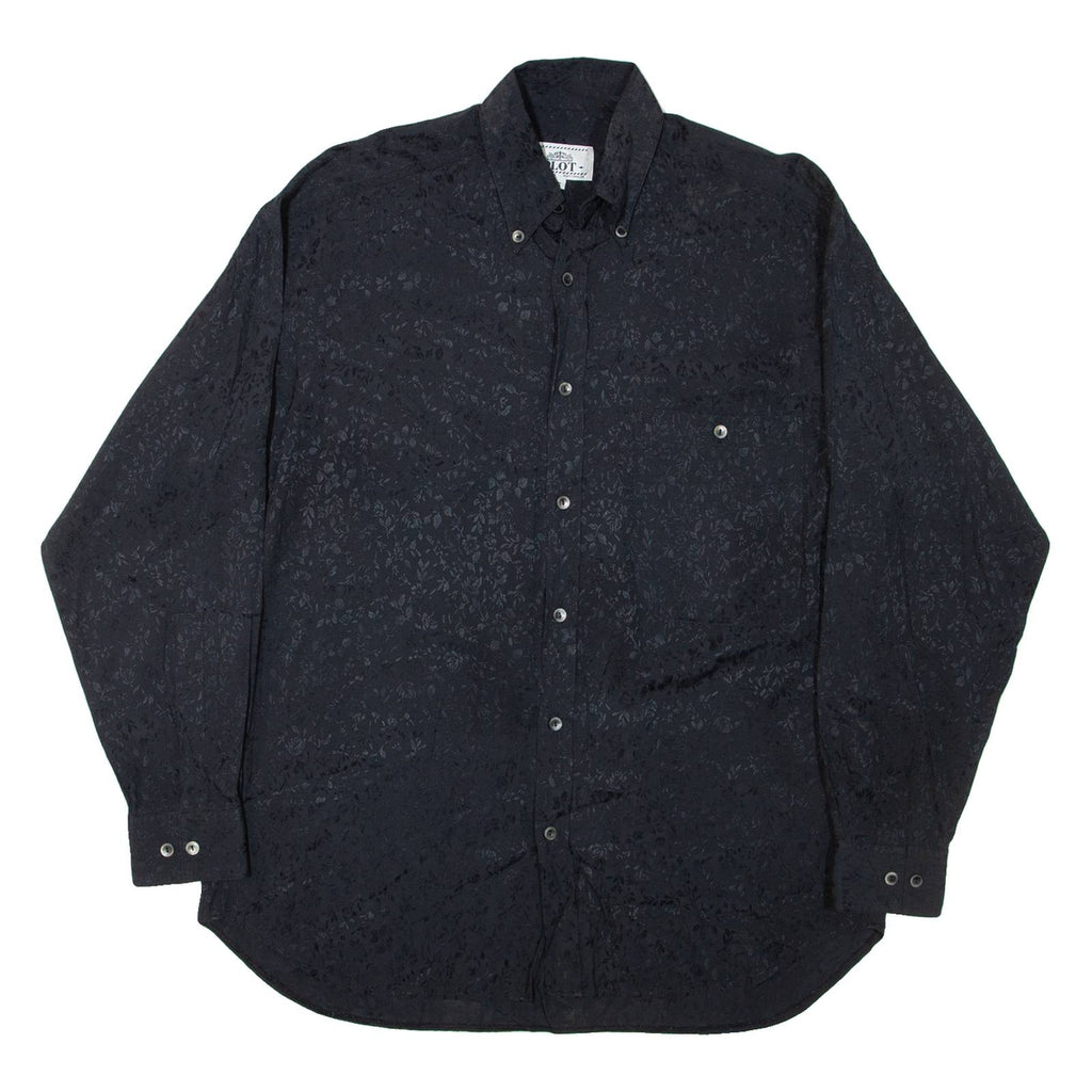 PLOT Mens Shirt Black 90s Floral Long Sleeve S
