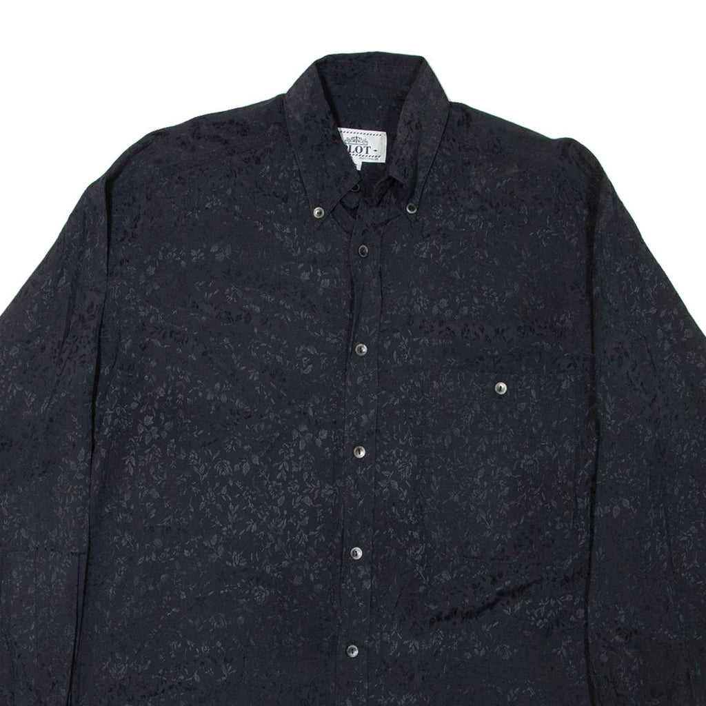 PLOT Mens Shirt Black 90s Floral Long Sleeve S
