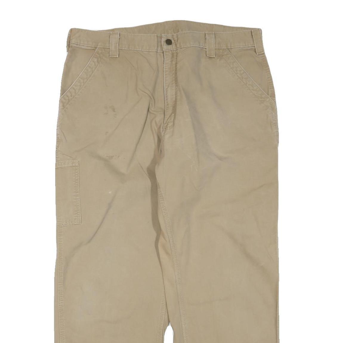CARHARTT Mens Regular Fit Beige Cotton Blend Trousers W40 L32 Workwear Utility