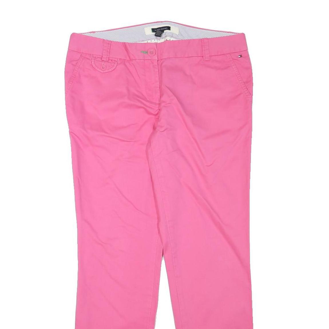 TOMMY HILFIGER Womens Slim Pink Cotton Blend Zip Trousers W34 L30 Casual
