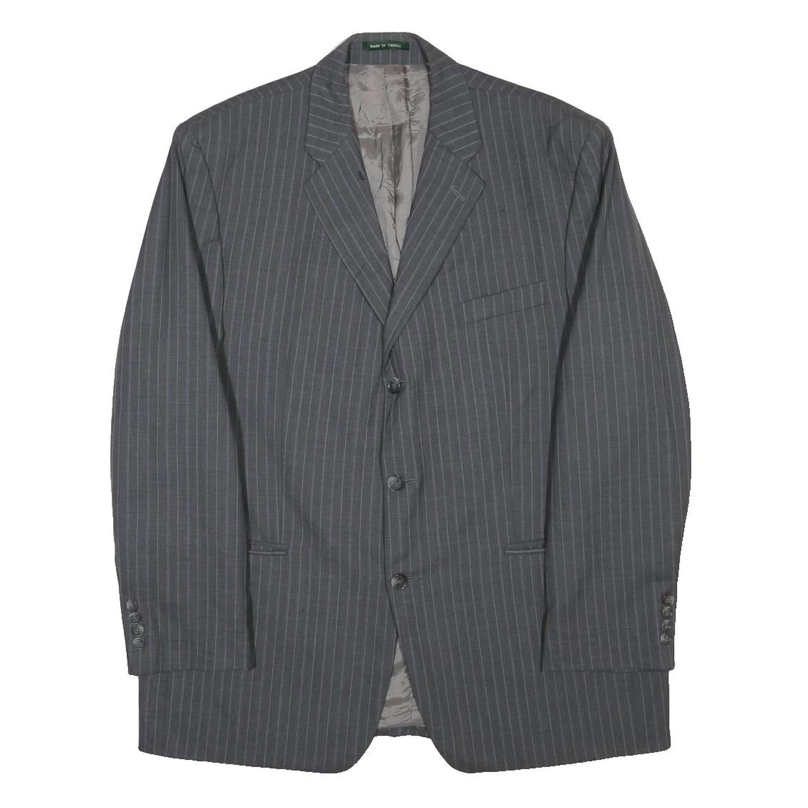 LAUREN RALPH LAUREN Mens Grey Wool Pinstripe Classic Jacket XL Woven Tailored
