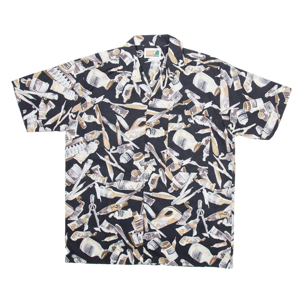 CASUAL LAND Mens Shirt Black Crazy Pattern L
