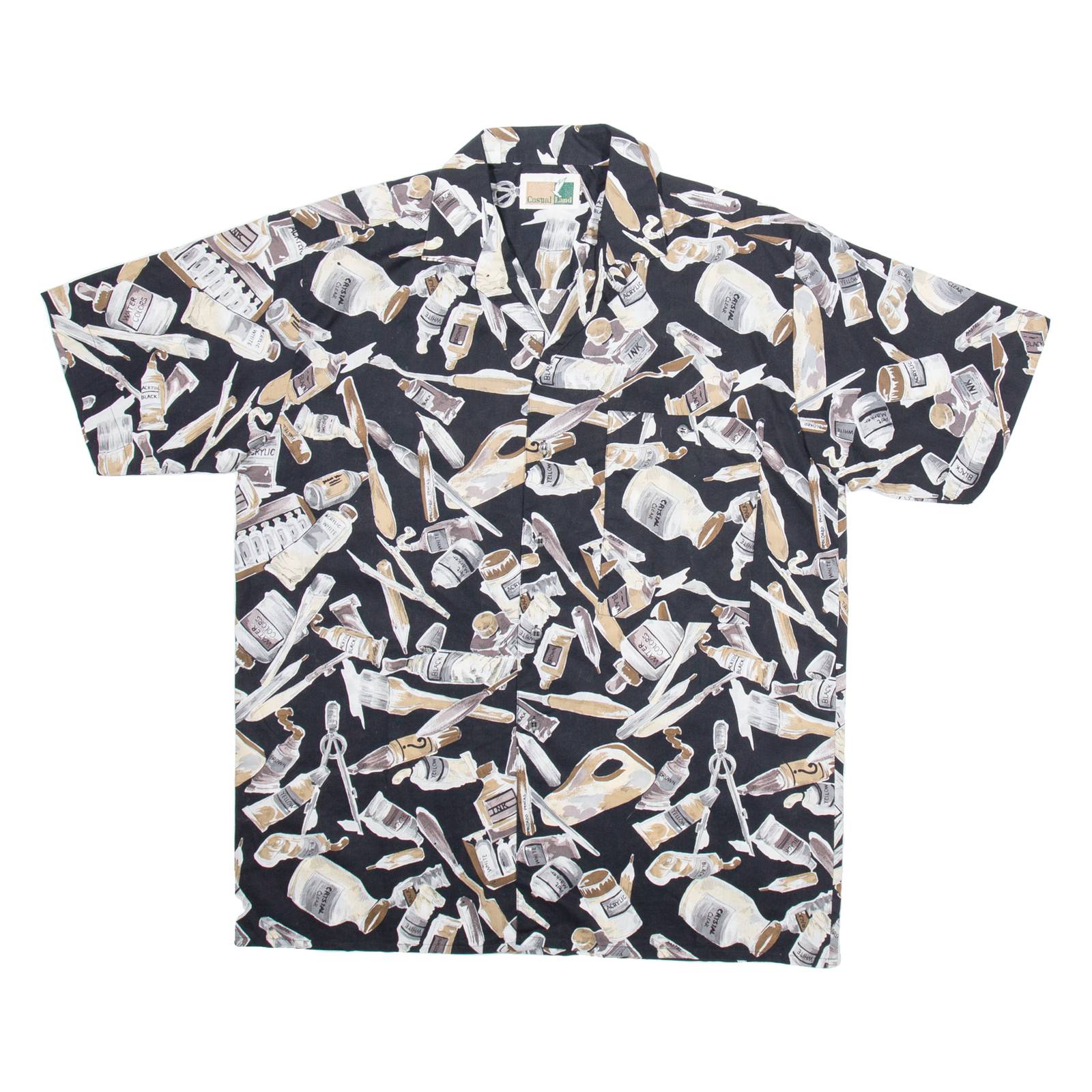 CASUAL LAND Mens Shirt Black Crazy Pattern L