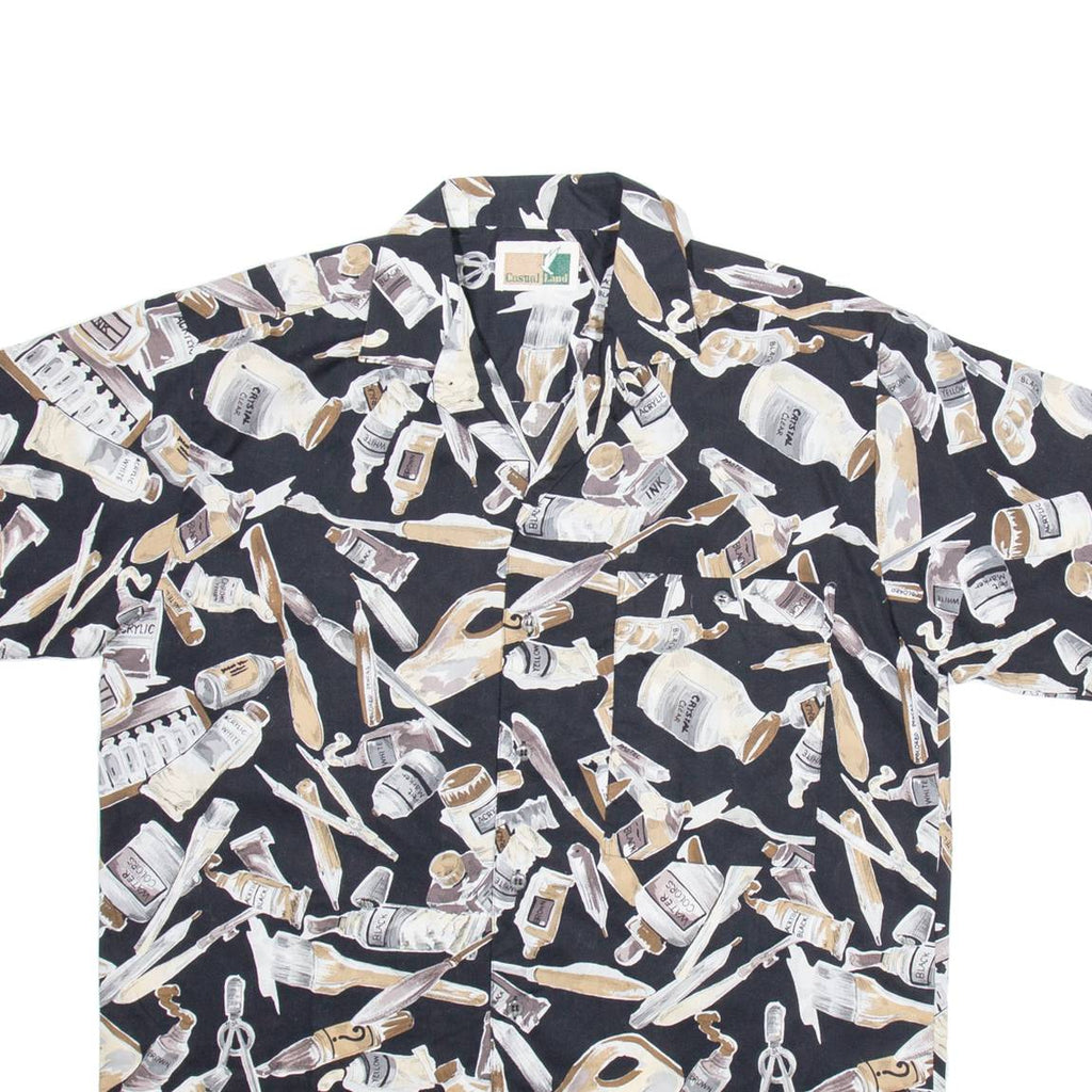CASUAL LAND Mens Shirt Black Crazy Pattern L