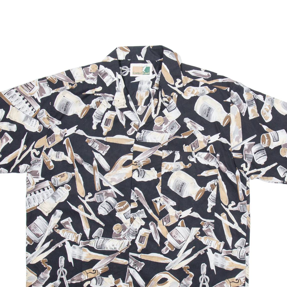 CASUAL LAND Mens Shirt Black Crazy Pattern L