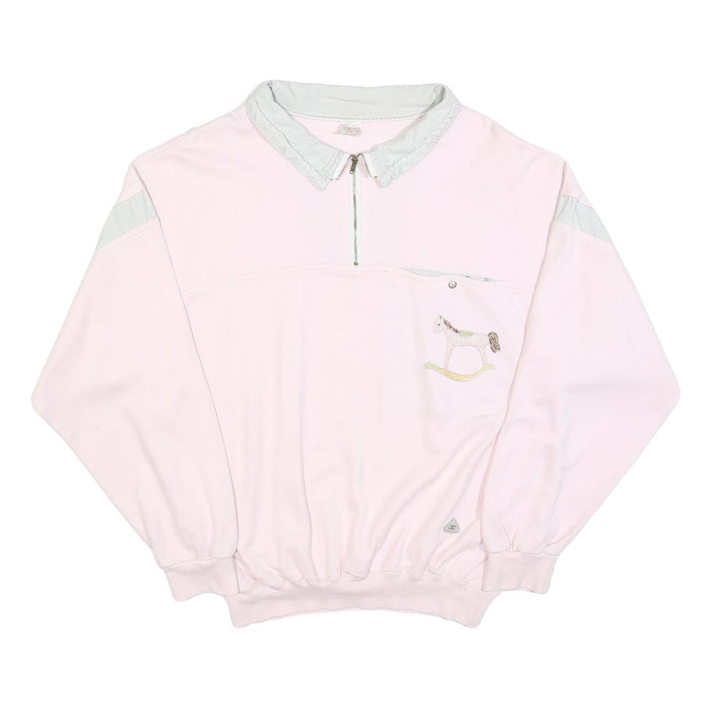 FADE OUT Womens Pink & Grey Collar L Sweatshirt Cotton Blend Pullover Horse