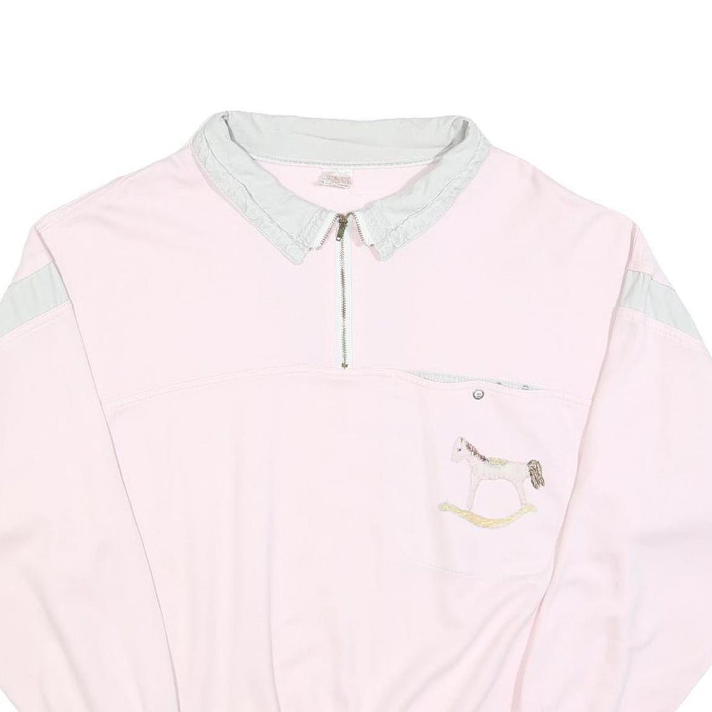 FADE OUT Womens Pink & Grey Collar L Sweatshirt Cotton Blend Pullover Horse