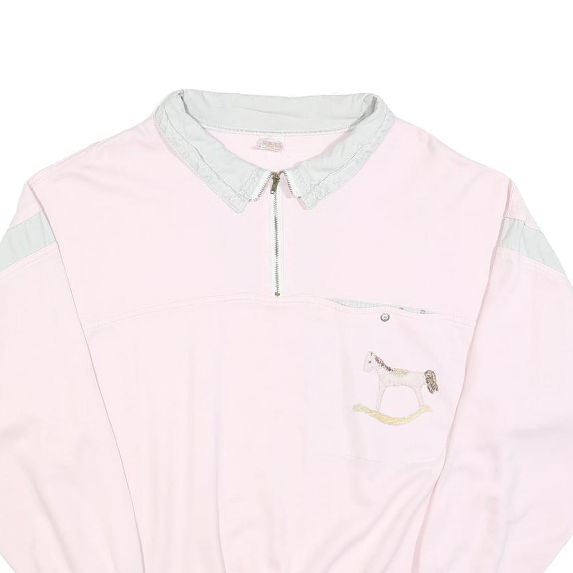 FADE OUT Womens Pink & Grey Collar L Sweatshirt Cotton Blend Pullover Horse