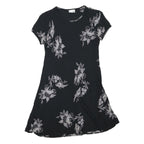 K.C. SPENCER Womens Black & Grey Floral Day Dress Cotton Blend Short Sleeve S