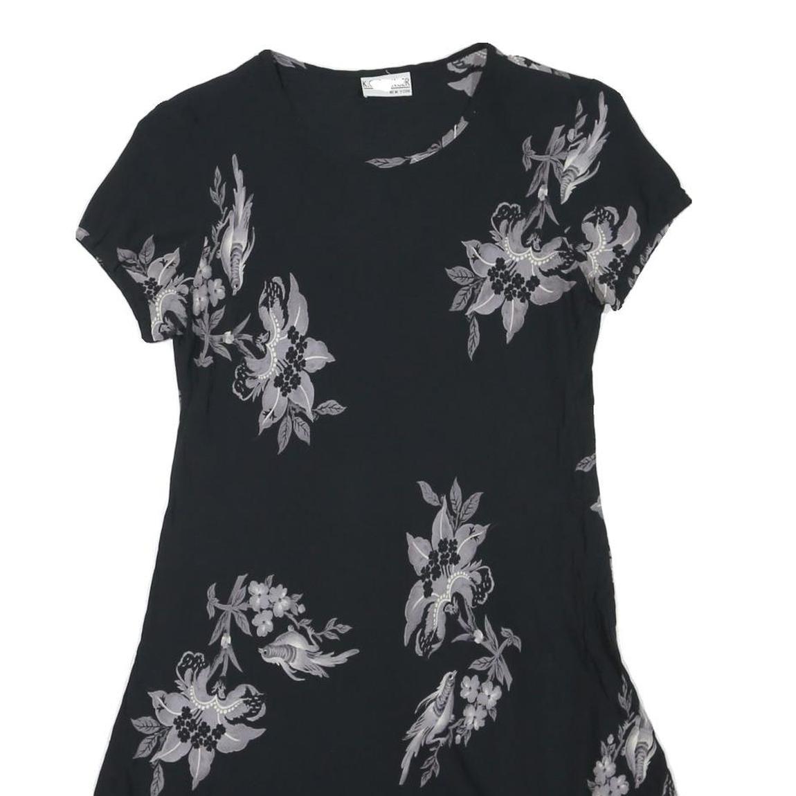 K.C. SPENCER Womens Black & Grey Floral Day Dress Cotton Blend Short Sleeve S