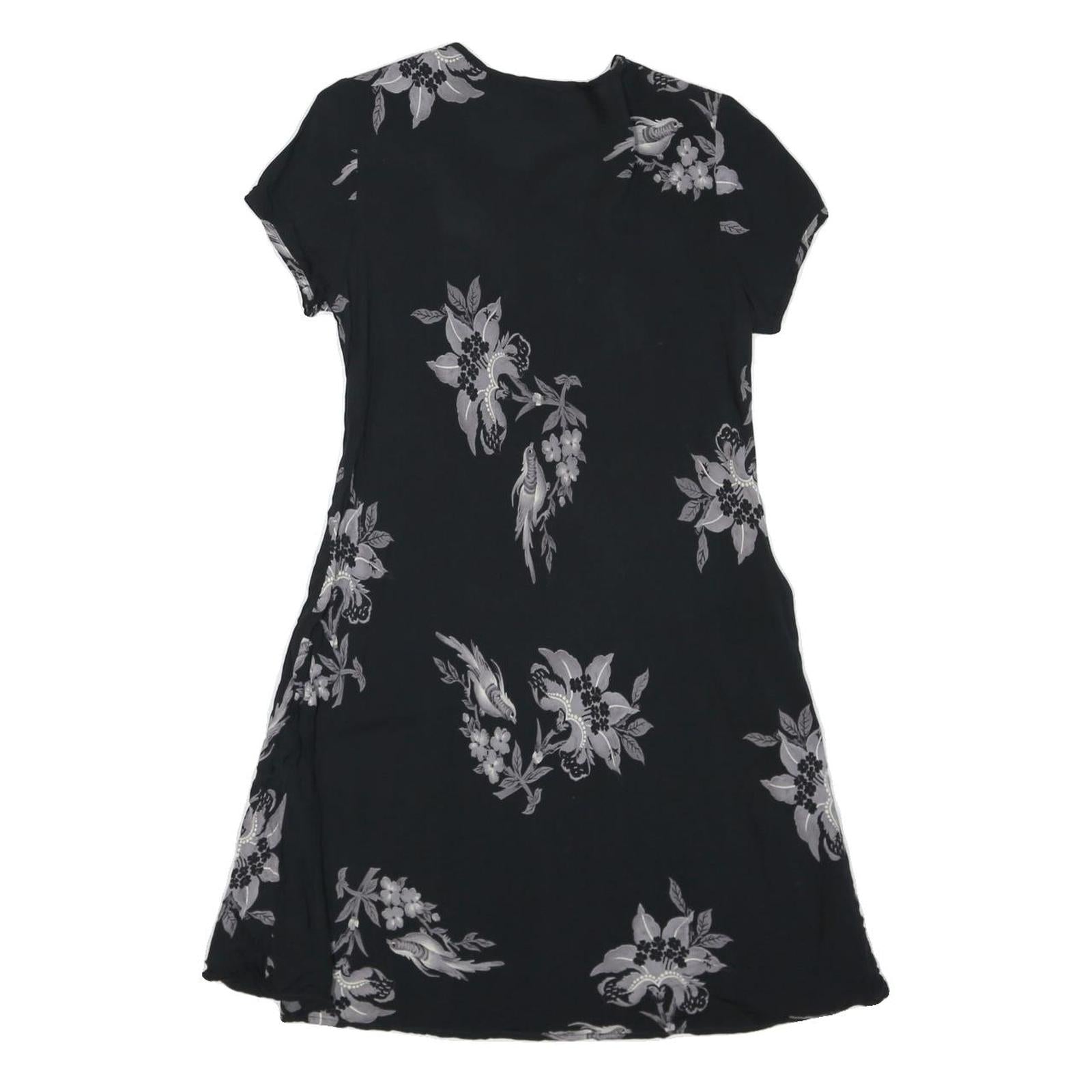 K.C. SPENCER Womens Black & Grey Floral Day Dress Cotton Blend Short Sleeve S