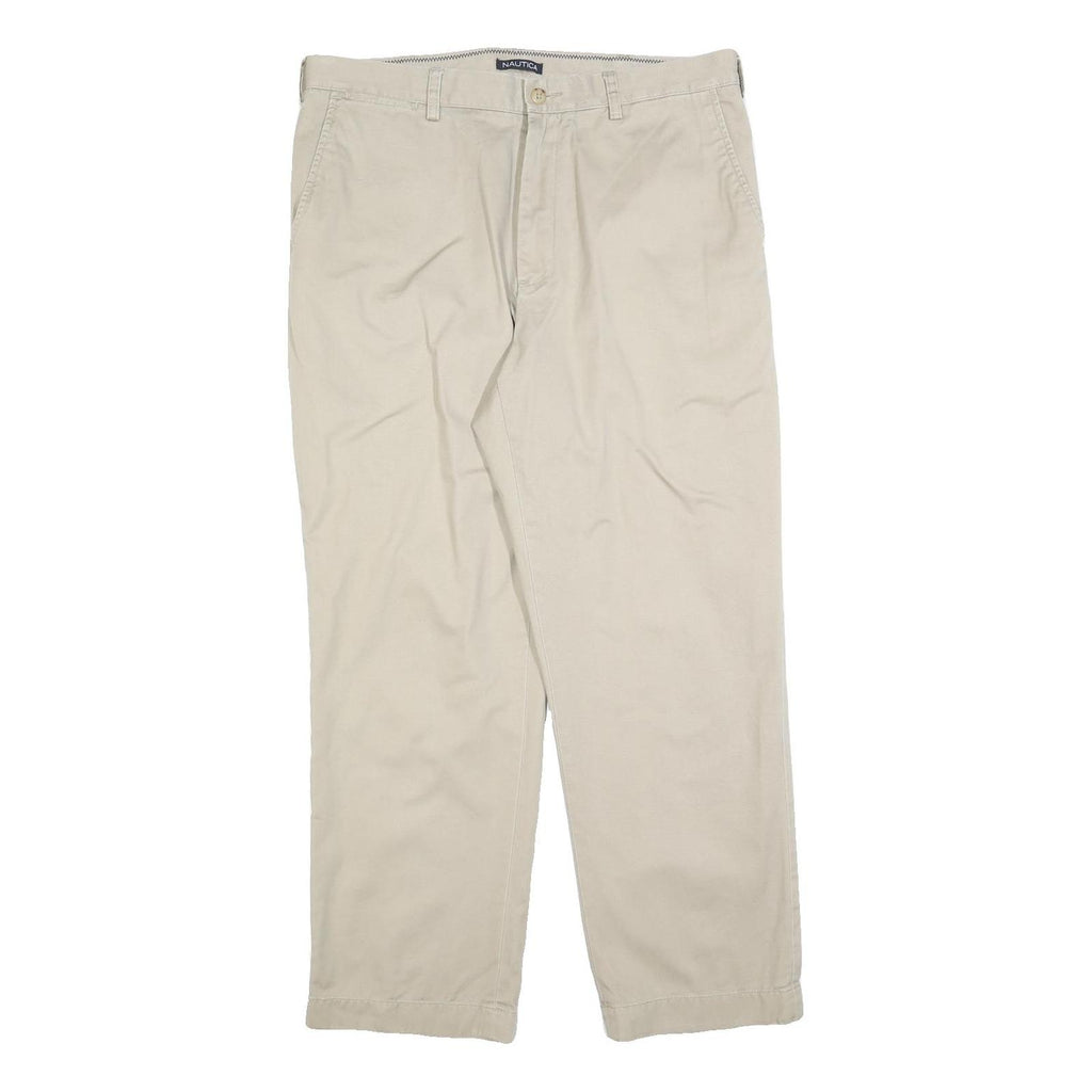 NAUTICA Mens Cotton Blend Beige Regular Straight Trousers W36 L30 Classic Zip
