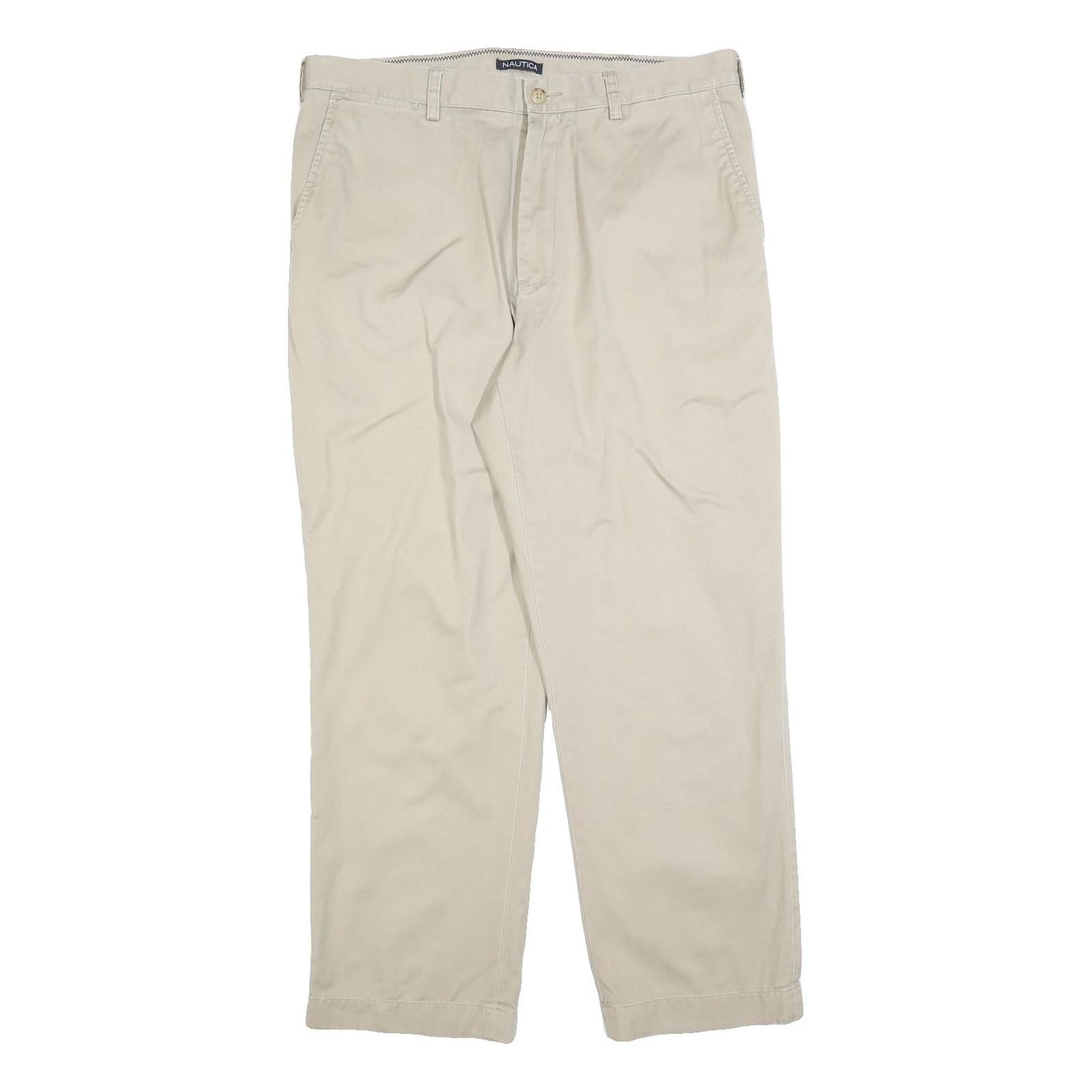 NAUTICA Mens Cotton Blend Beige Regular Straight Trousers W36 L30 Classic Zip