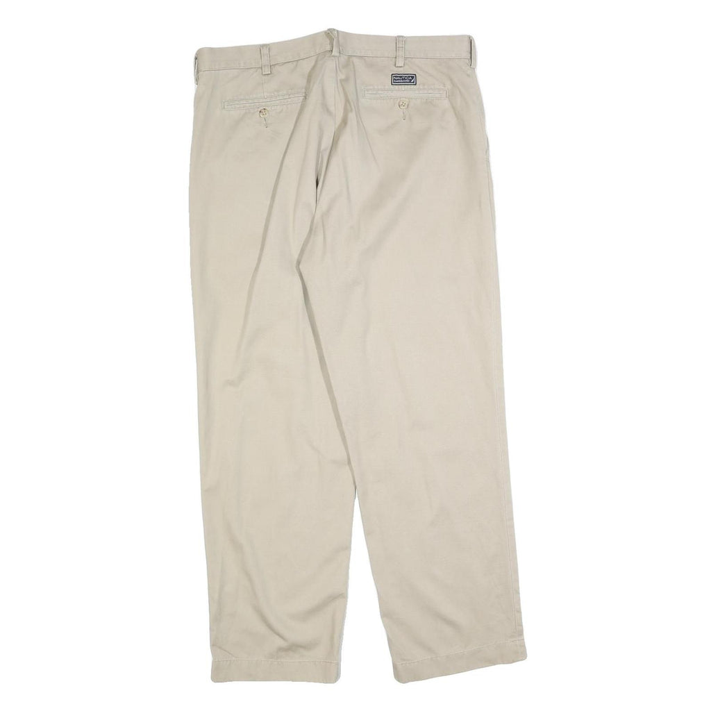 NAUTICA Mens Cotton Blend Beige Regular Straight Trousers W36 L30 Classic Zip