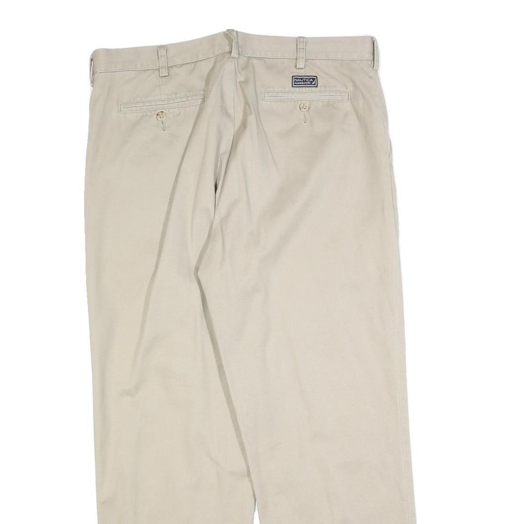 NAUTICA Mens Cotton Blend Beige Regular Straight Trousers W36 L30 Classic Zip