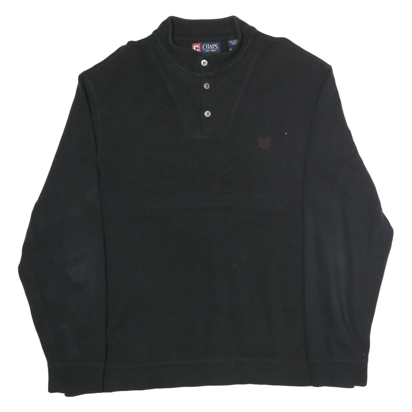 CHAPS Mens Black Cotton Sweatshirt XL Button Neck Casual Pullover