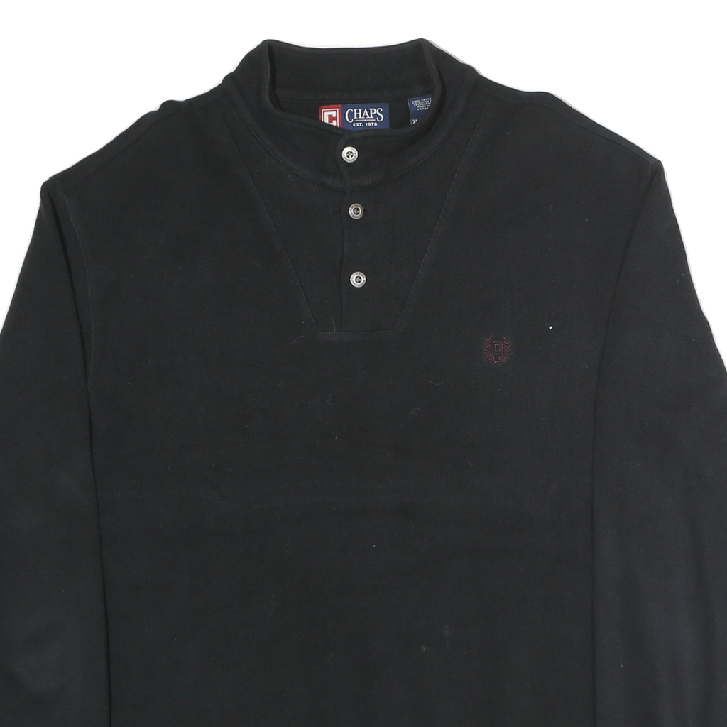 CHAPS Mens Black Cotton Sweatshirt XL Button Neck Casual Pullover
