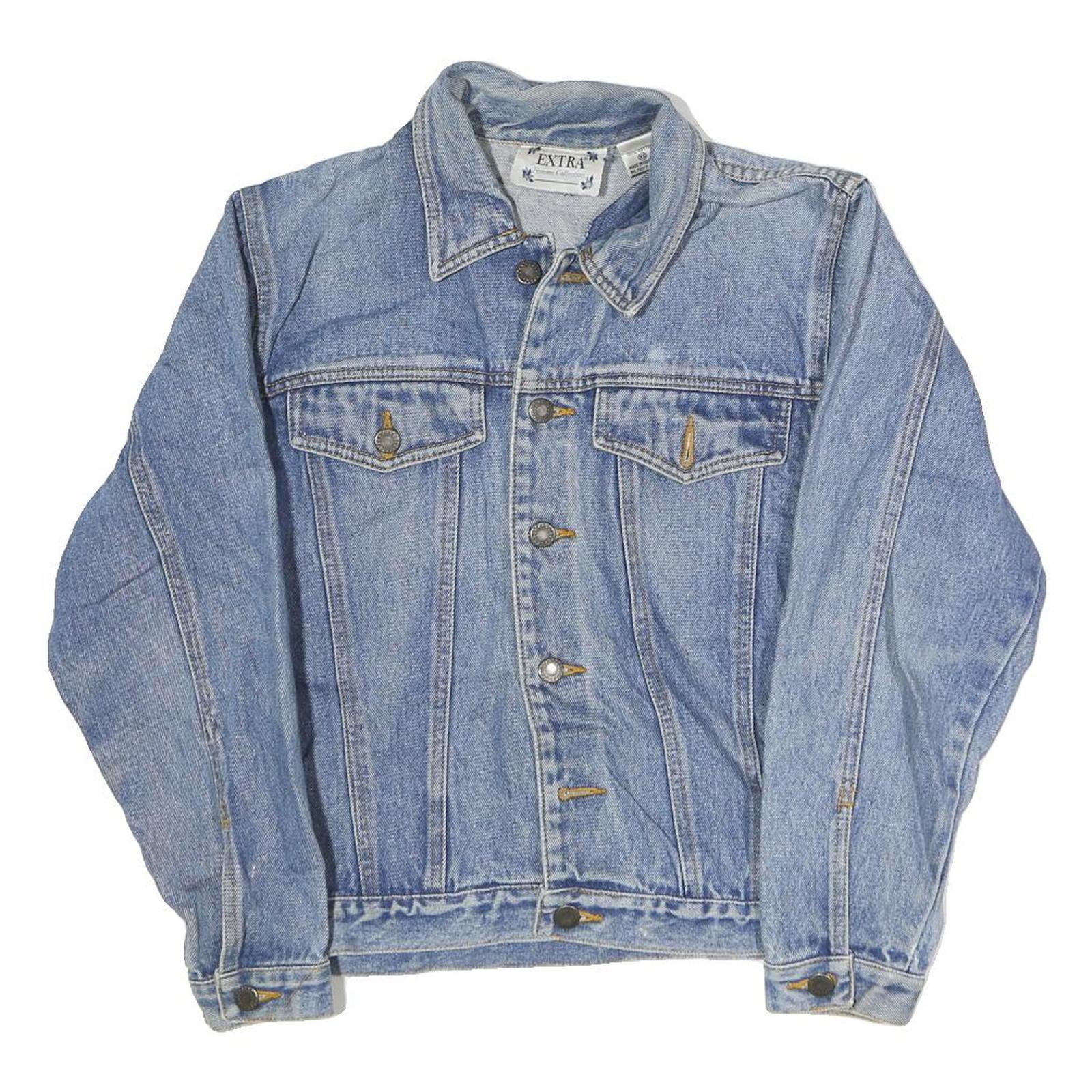 EXTRA Womens Blue Denim Cotton Button Jacket XS Classic Fit Casual