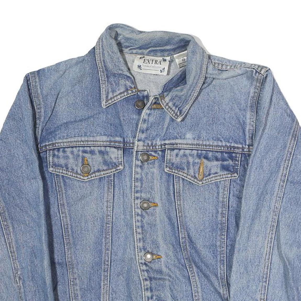EXTRA Womens Blue Denim Cotton Button Jacket XS Classic Fit Casual