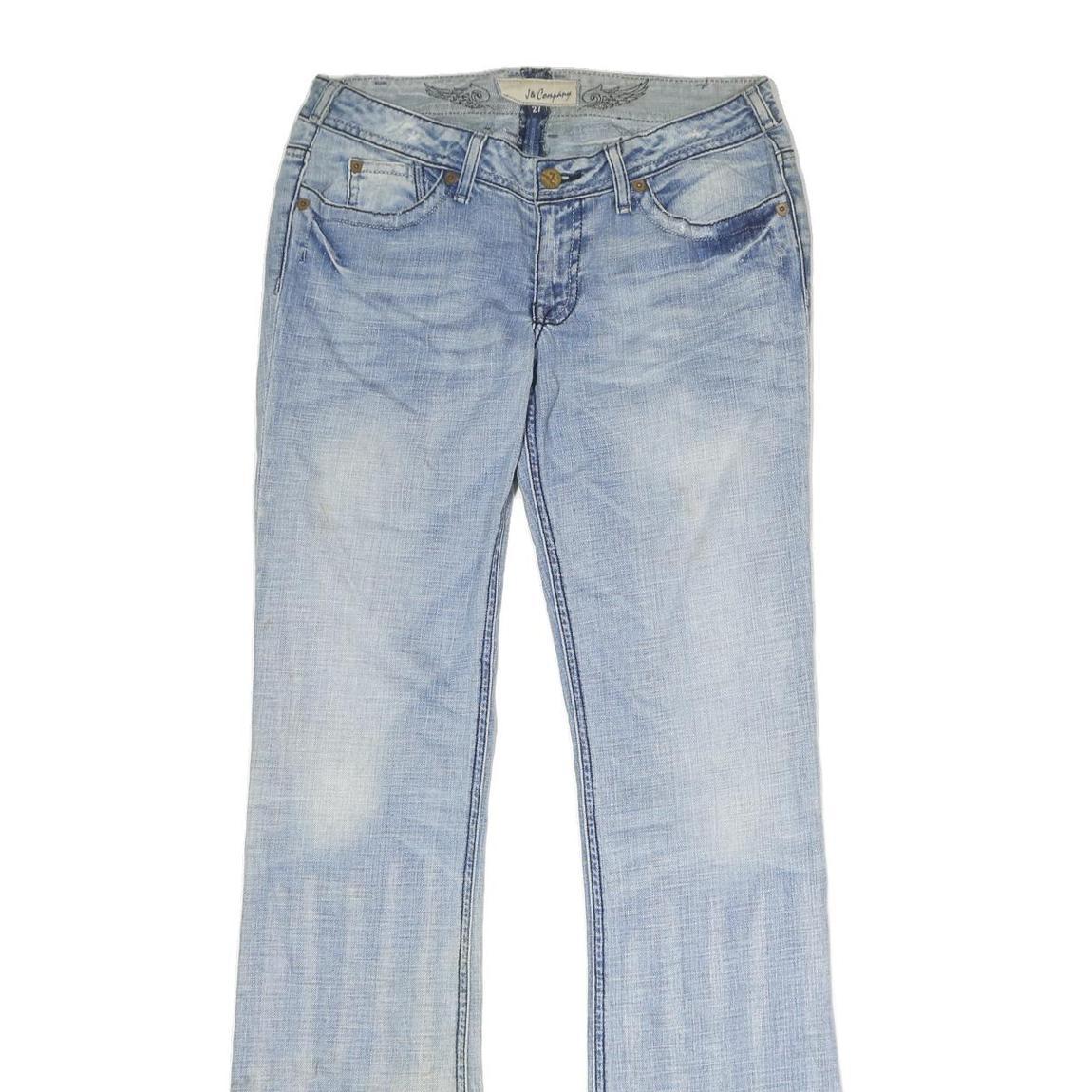 J & COMPANY Mens Regular Fit Bootcut Denim Light Blue W30 L34 Embroidered Back