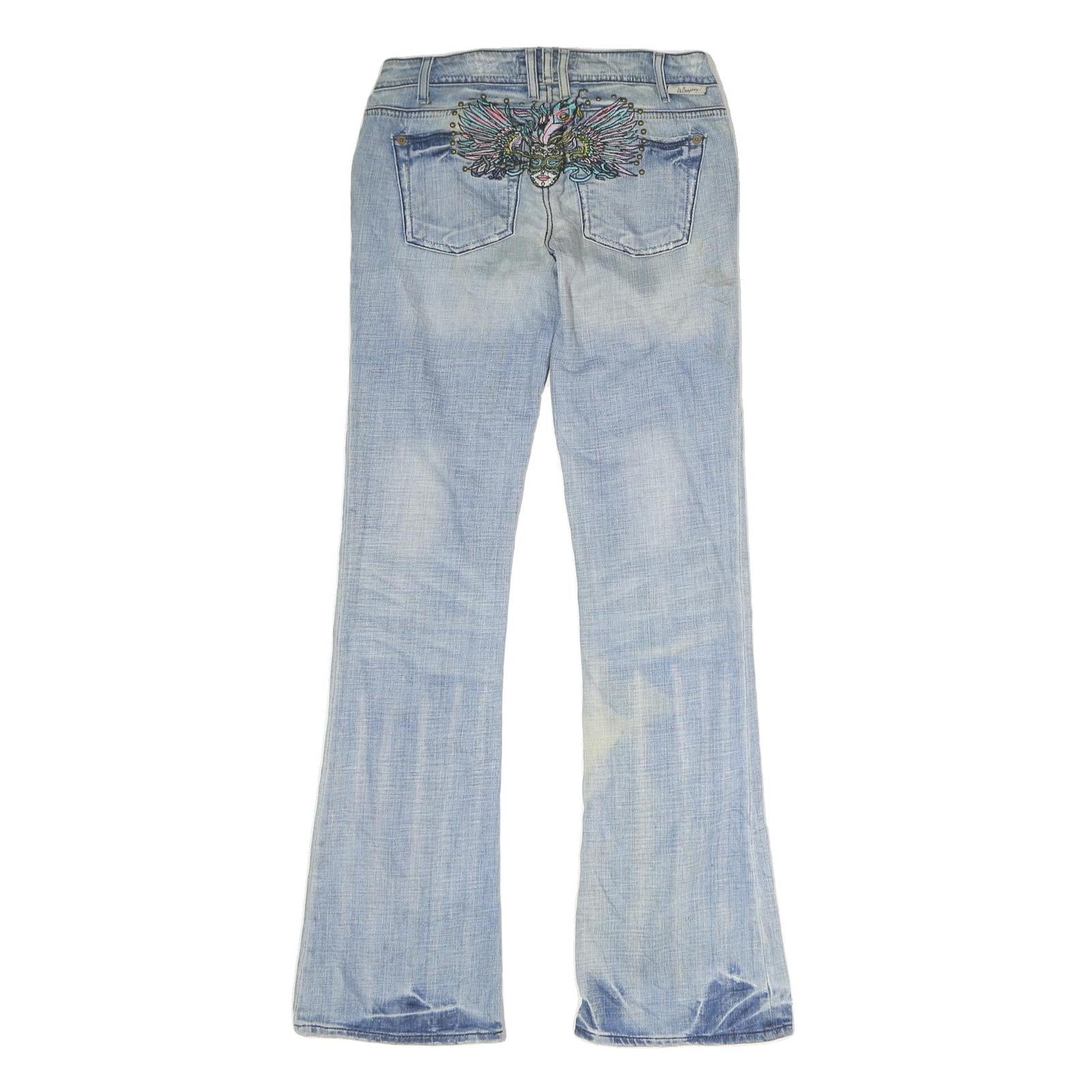 J & COMPANY Mens Regular Fit Bootcut Denim Light Blue W30 L34 Embroidered Back