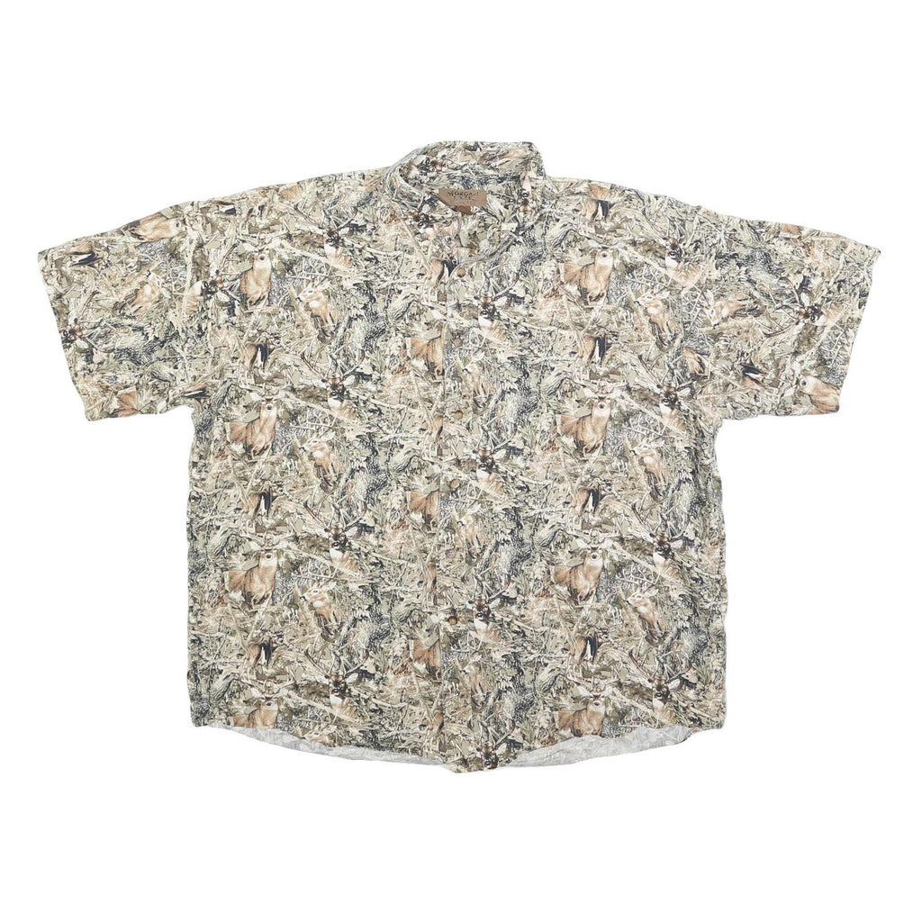 MORGAN CREEK Mens Beige & Brown Pattern Shirt XL Cotton Blend Relaxed Fit Wild