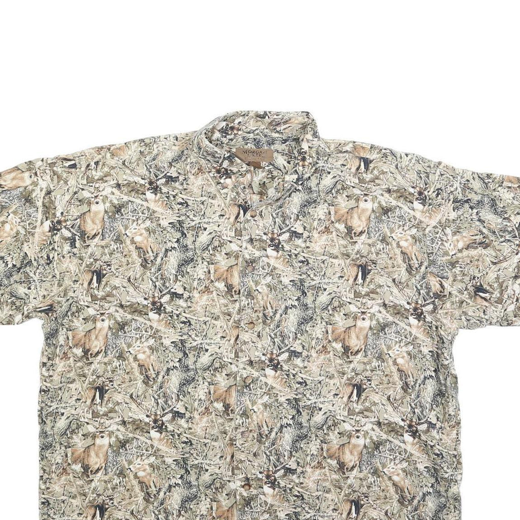 MORGAN CREEK Mens Beige & Brown Pattern Shirt XL Cotton Blend Relaxed Fit Wild