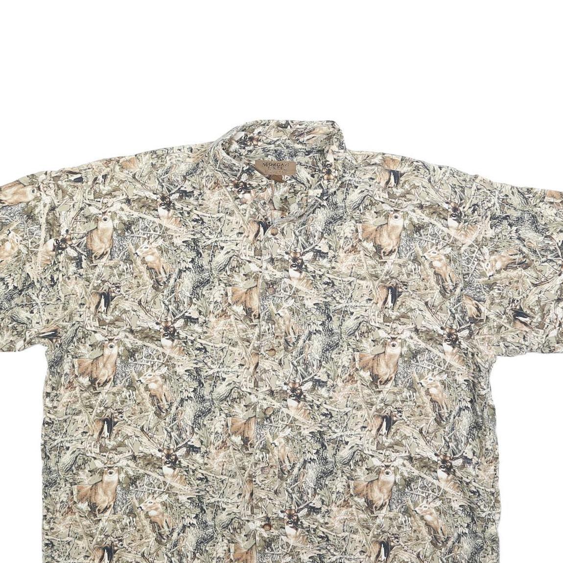 MORGAN CREEK Mens Beige & Brown Pattern Shirt XL Cotton Blend Relaxed Fit Wild