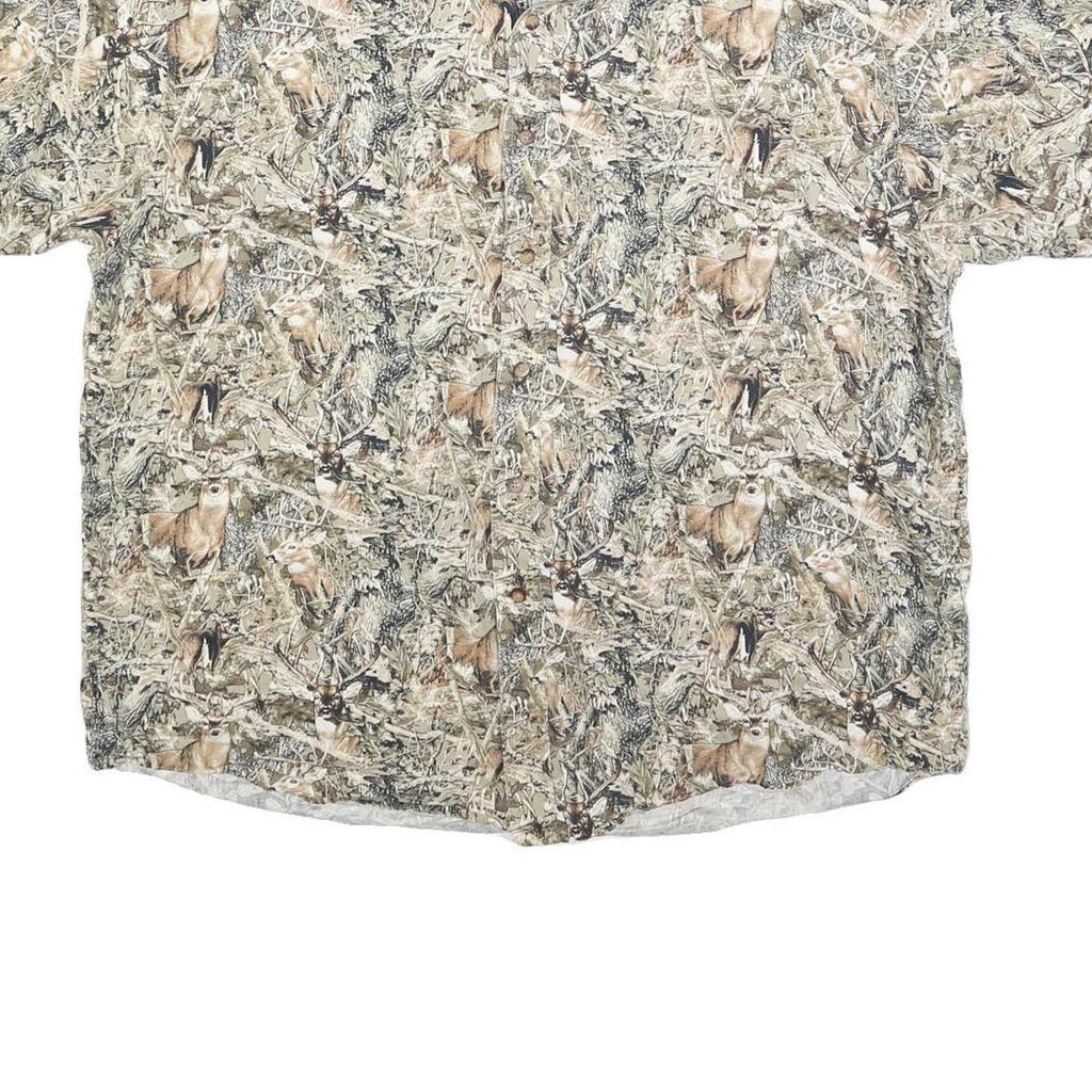 MORGAN CREEK Mens Beige & Brown Pattern Shirt XL Cotton Blend Relaxed Fit Wild