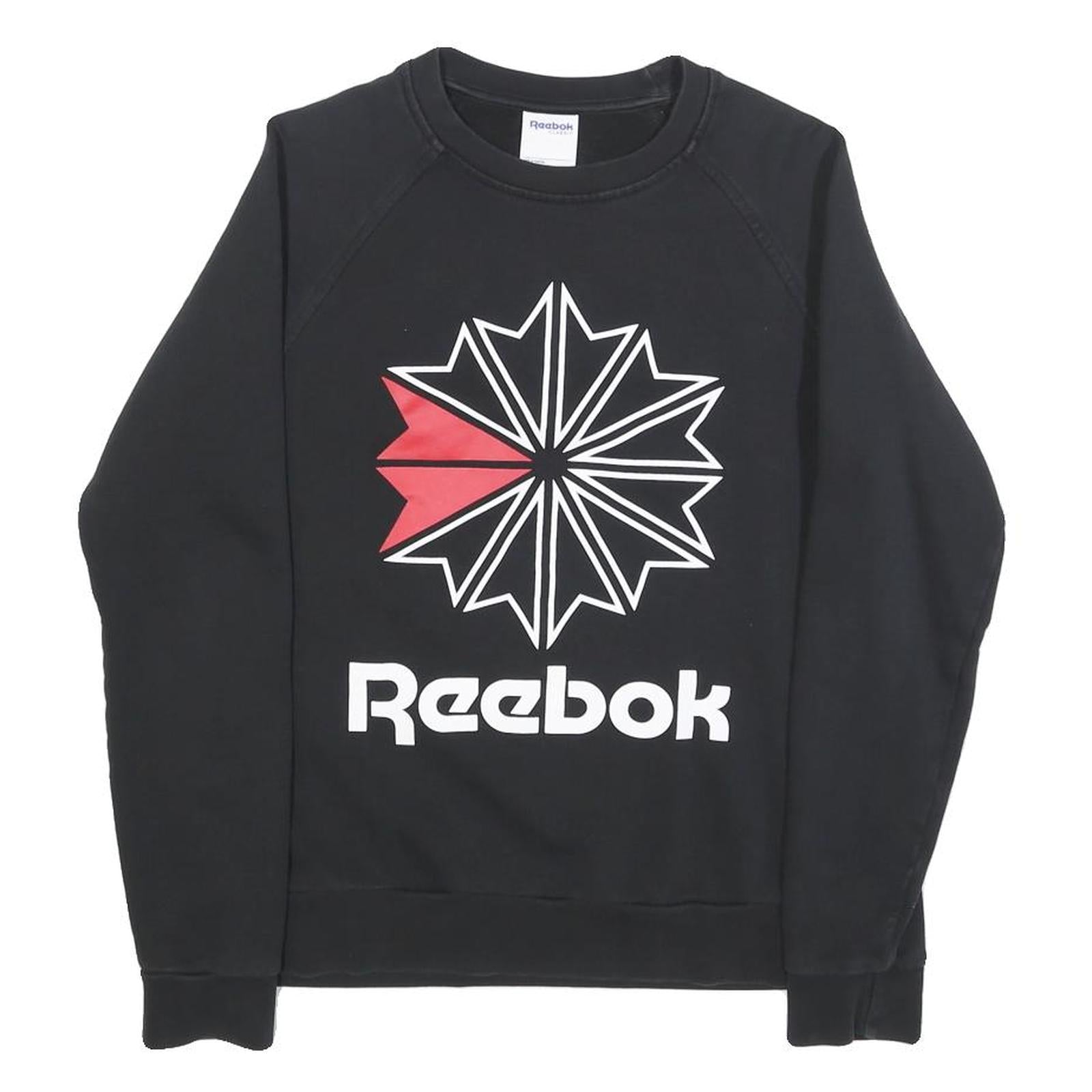 REEBOK Womens Black Crew Neck S Cotton Blend Logo Sweatshirt Casual