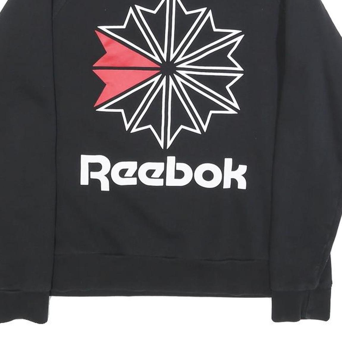 REEBOK Womens Black Crew Neck S Cotton Blend Logo Sweatshirt Casual