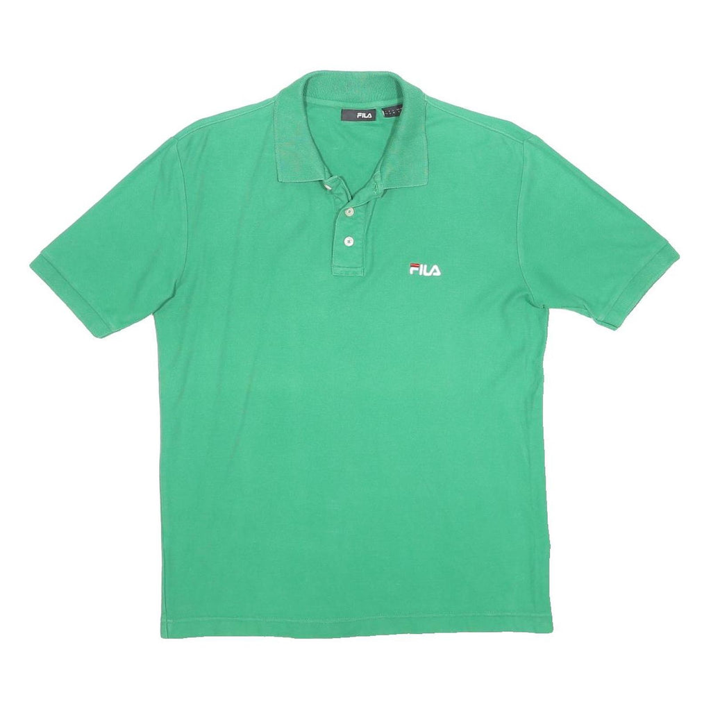 FILA Mens Green Short Sleeve Plain Polo Shirt S Cotton Casual Classic