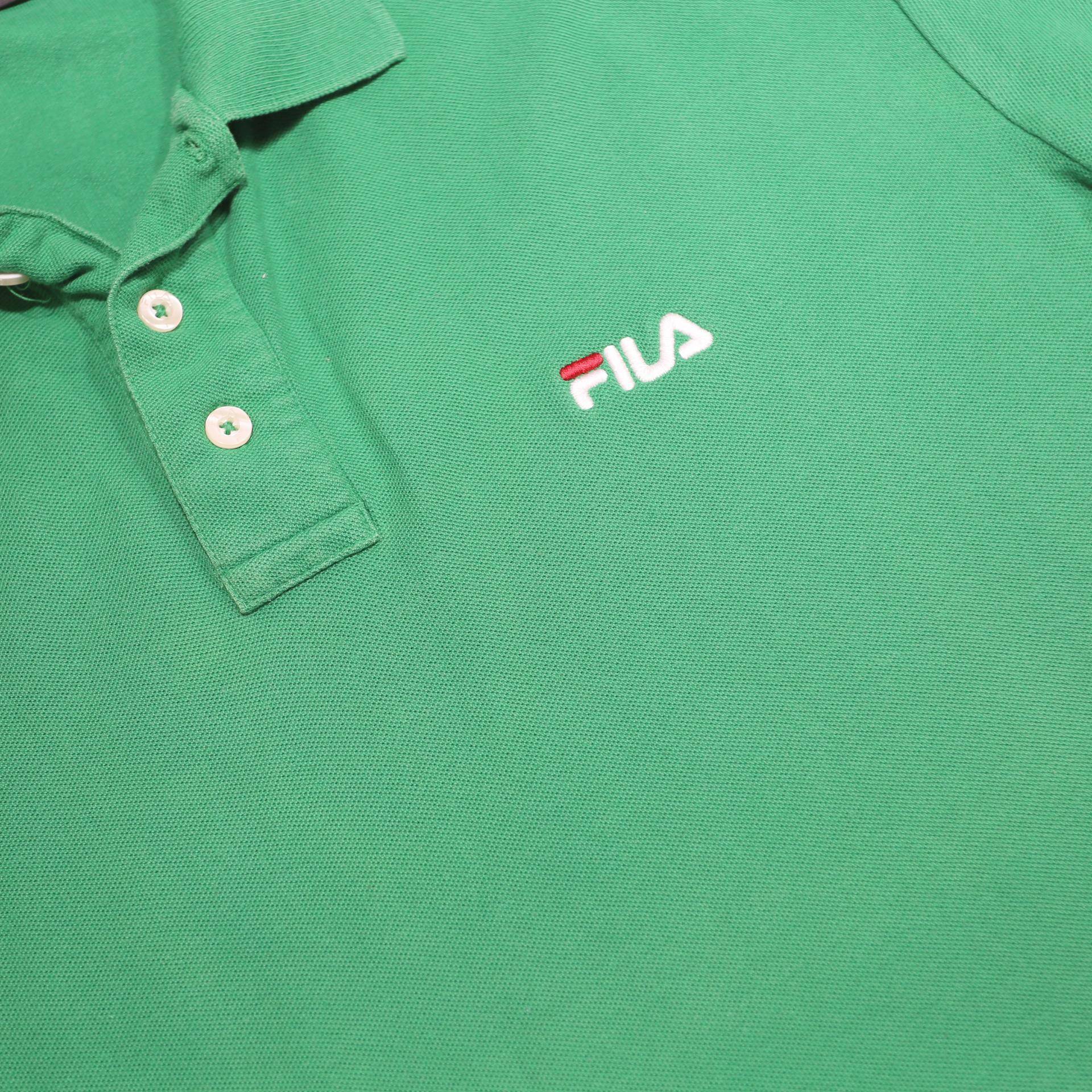 FILA Mens Green Short Sleeve Plain Polo Shirt S Cotton Casual Classic