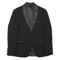Mens Black Satin Trim Blazer Jacket XS Polyester Blend Formal Button Closure