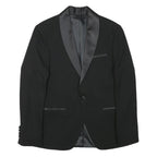 Mens Black Satin Trim Blazer Jacket XS Polyester Blend Formal Button Closure