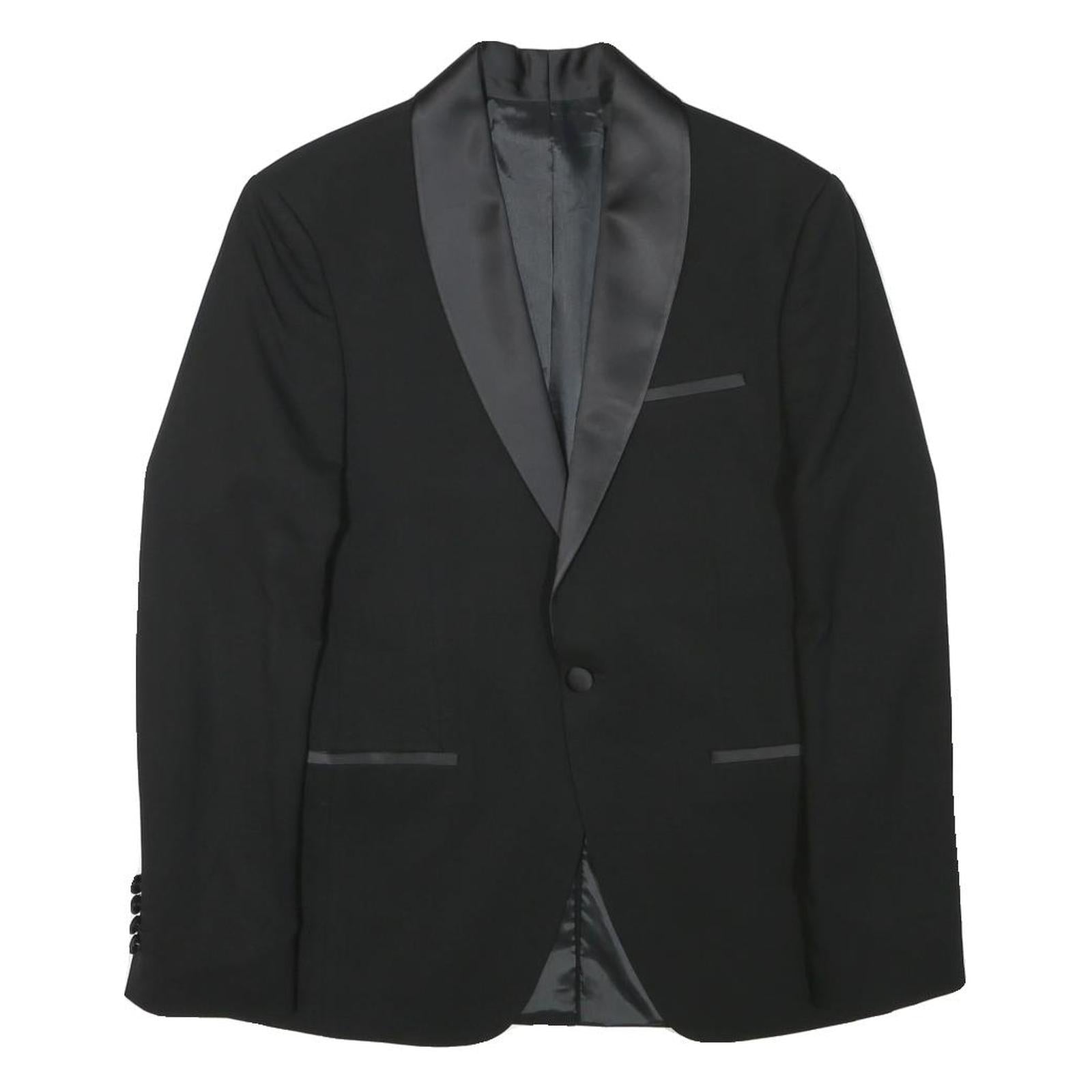 Mens Black Satin Trim Blazer Jacket XS Polyester Blend Formal Button Closure