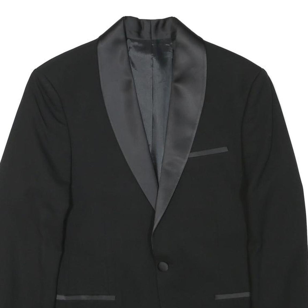 Mens Black Satin Trim Blazer Jacket XS Polyester Blend Formal Button Closure
