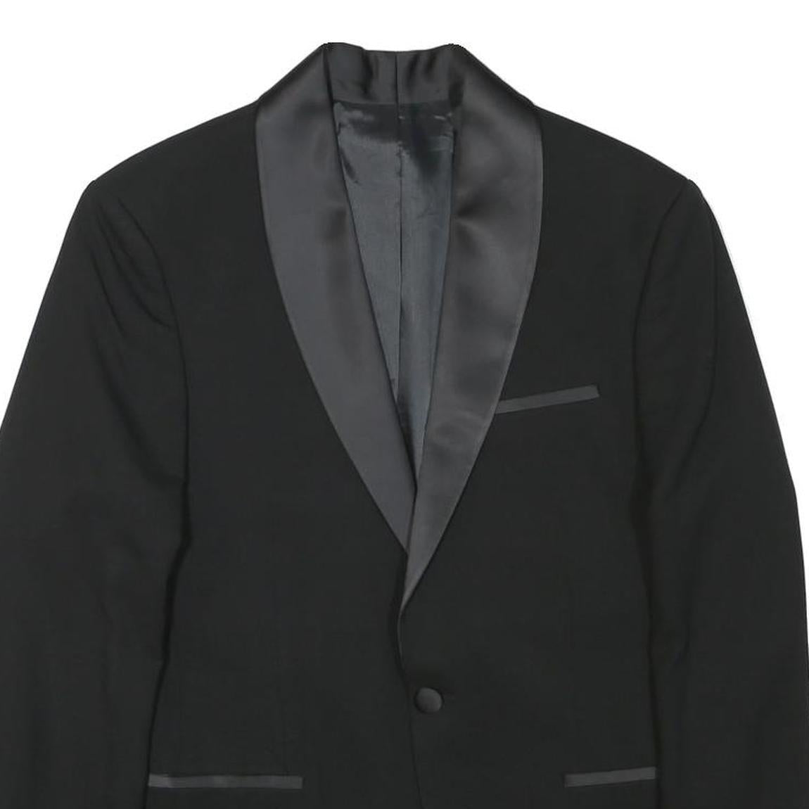 Mens Black Satin Trim Blazer Jacket XS Polyester Blend Formal Button Closure
