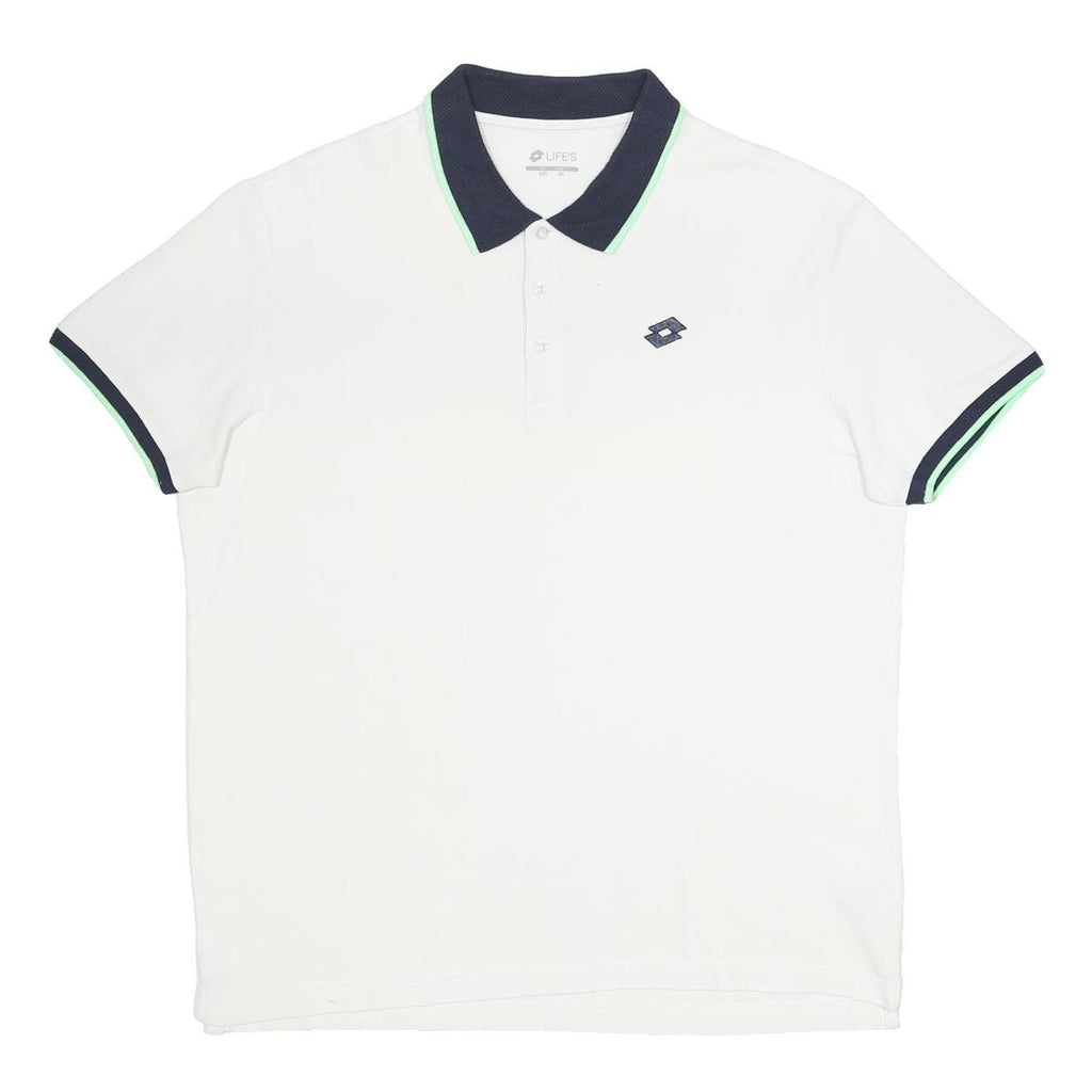 LOTTO Mens White & Navy Short Sleeve Plain 3XL Cotton Blend Polo Shirt