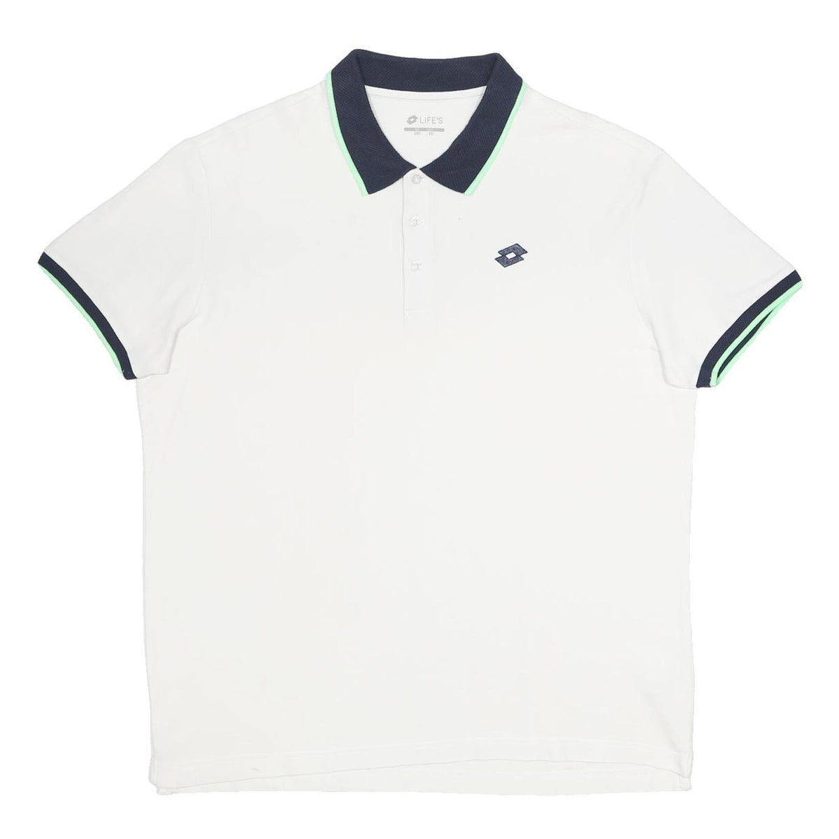 LOTTO Mens White & Navy Short Sleeve Plain 3XL Cotton Blend Polo Shirt