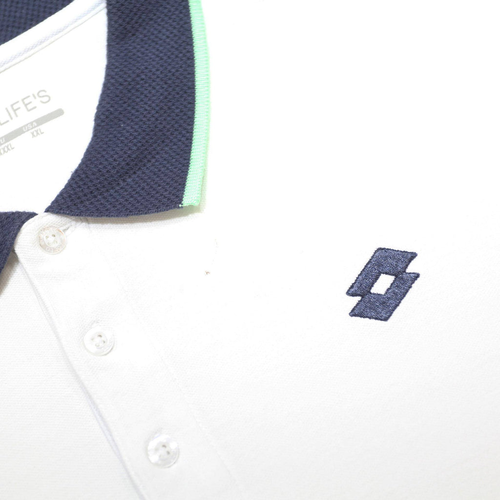 LOTTO Mens White & Navy Short Sleeve Plain 3XL Cotton Blend Polo Shirt